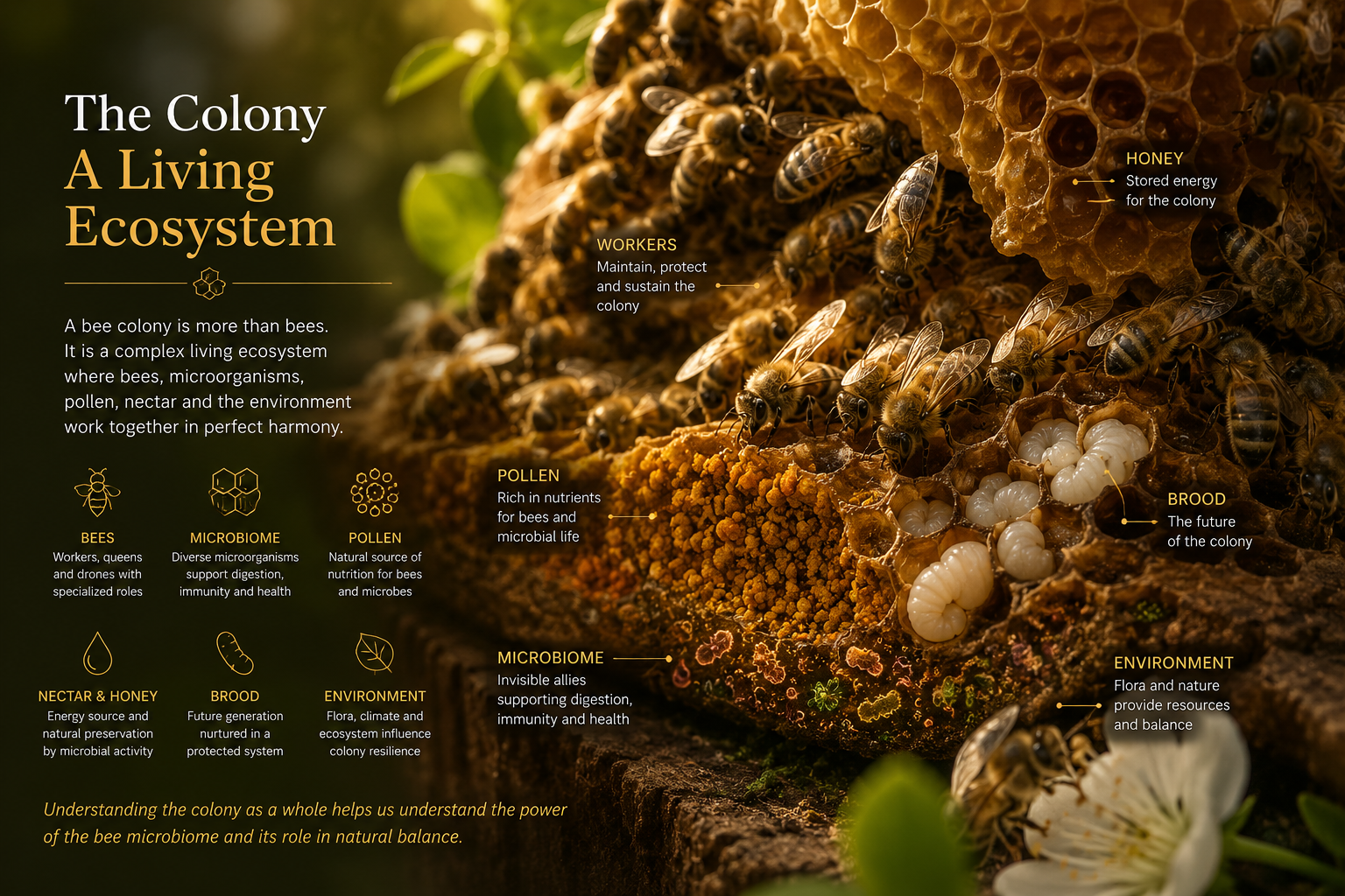 Honey bee colony as a living ecosystem