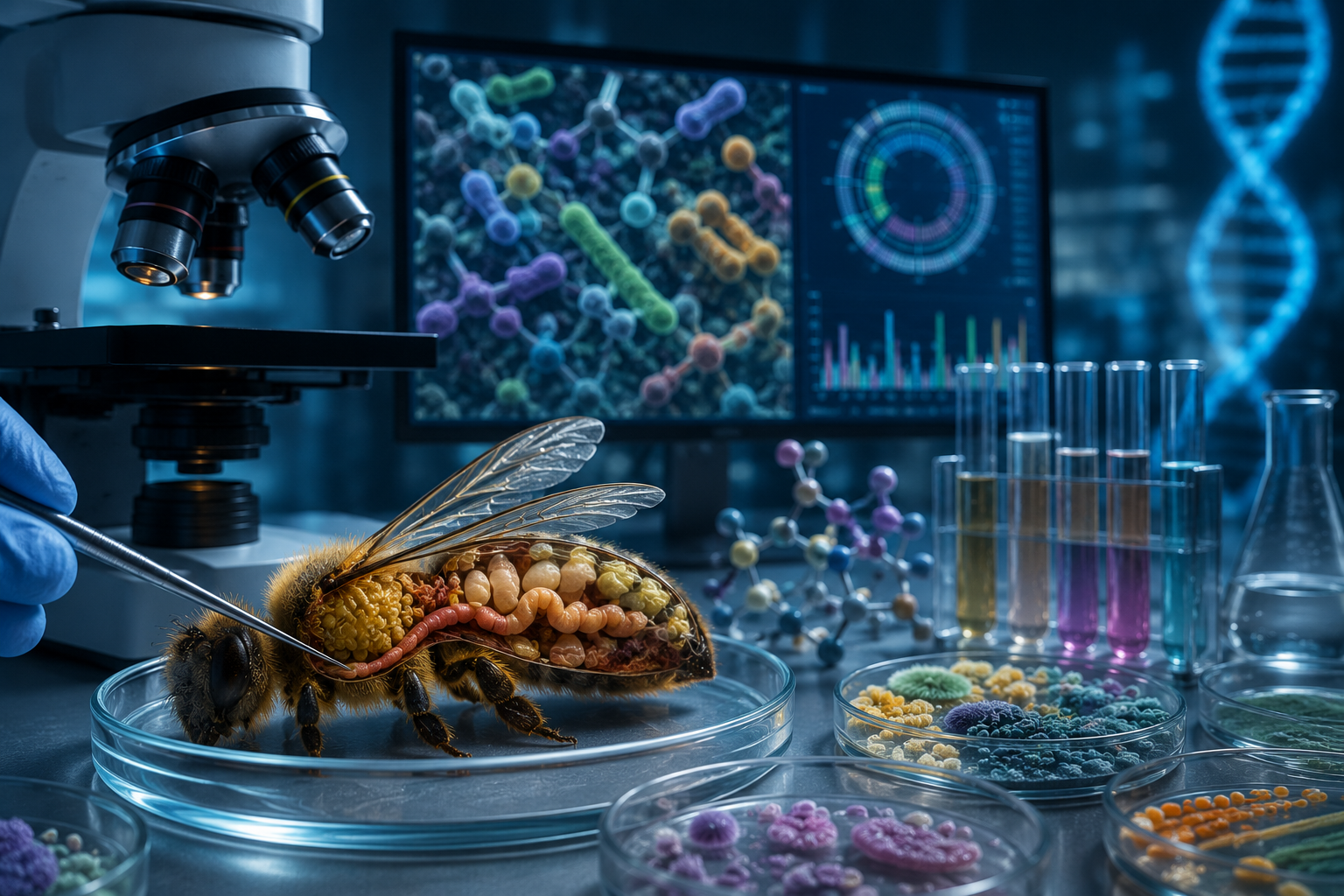 Laboratory investigation of a honey bee gut microbiome using microscopy and microbial analysis