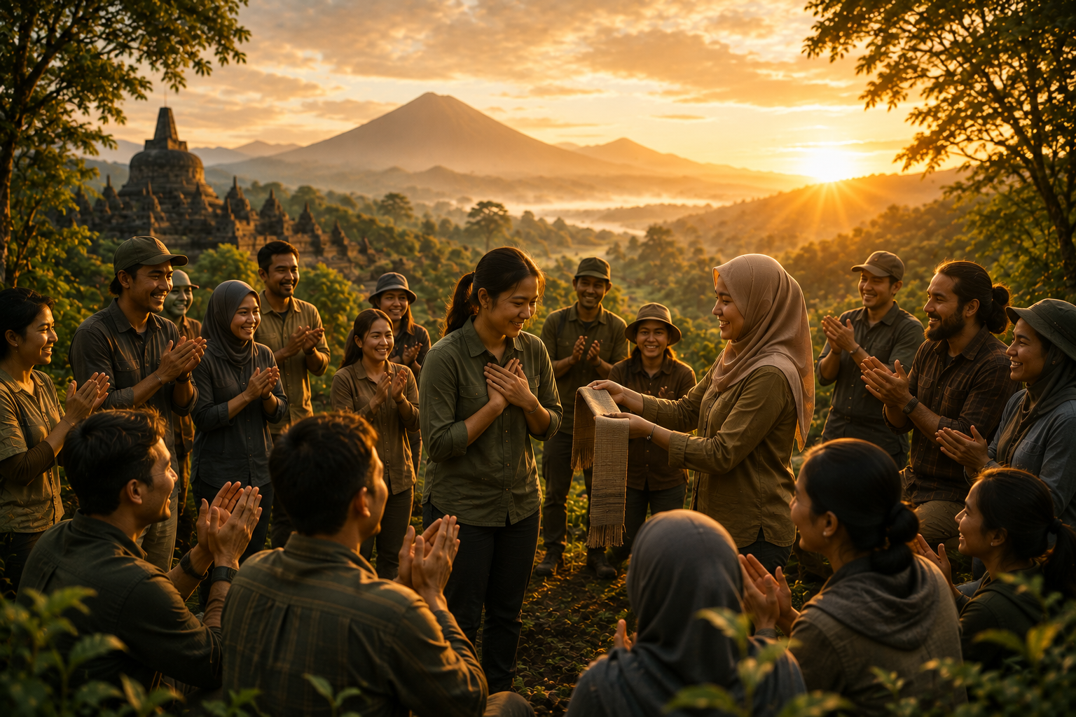 A Southeast Asian community celebrating a member in a mountain landscape