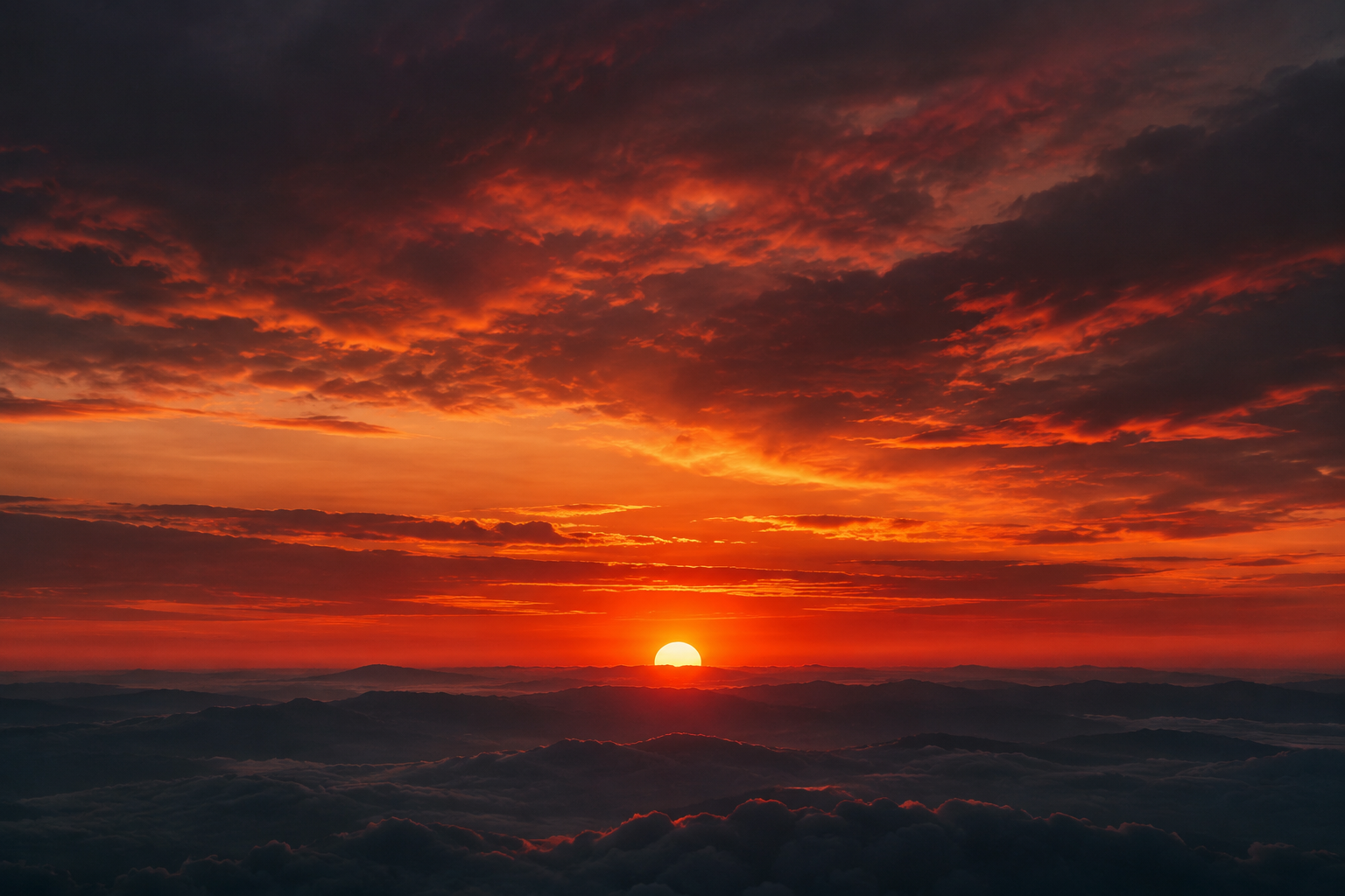 A deep red sunset at the horizon representing the Universe perspective of Transition.