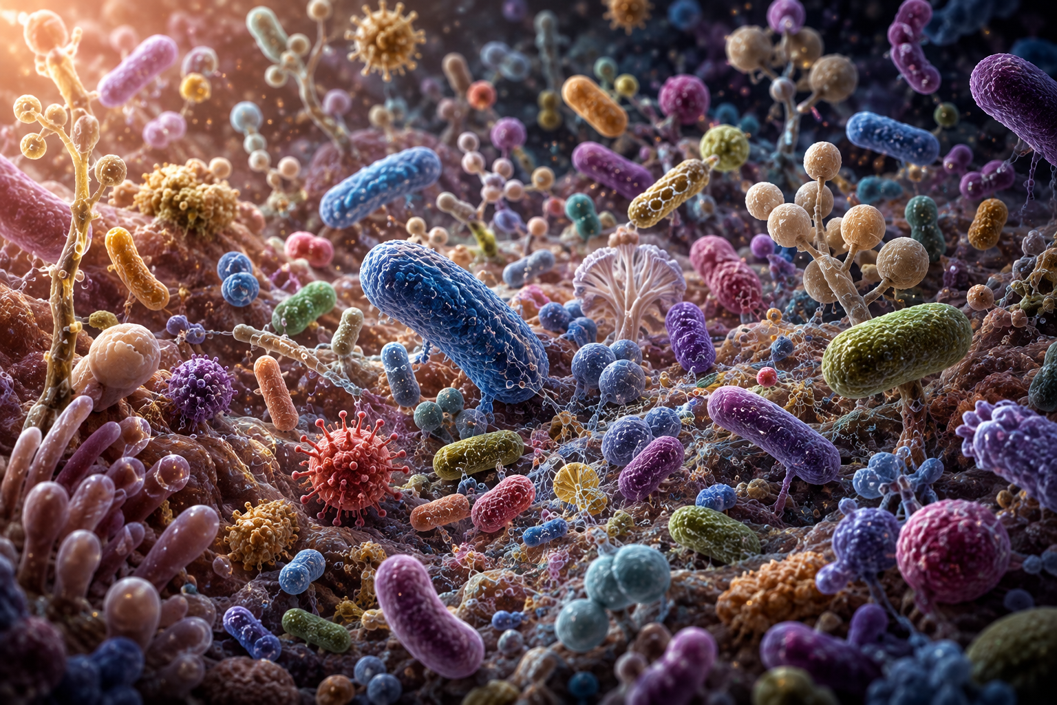 Conceptual microscopic ecosystem of diverse microorganisms
