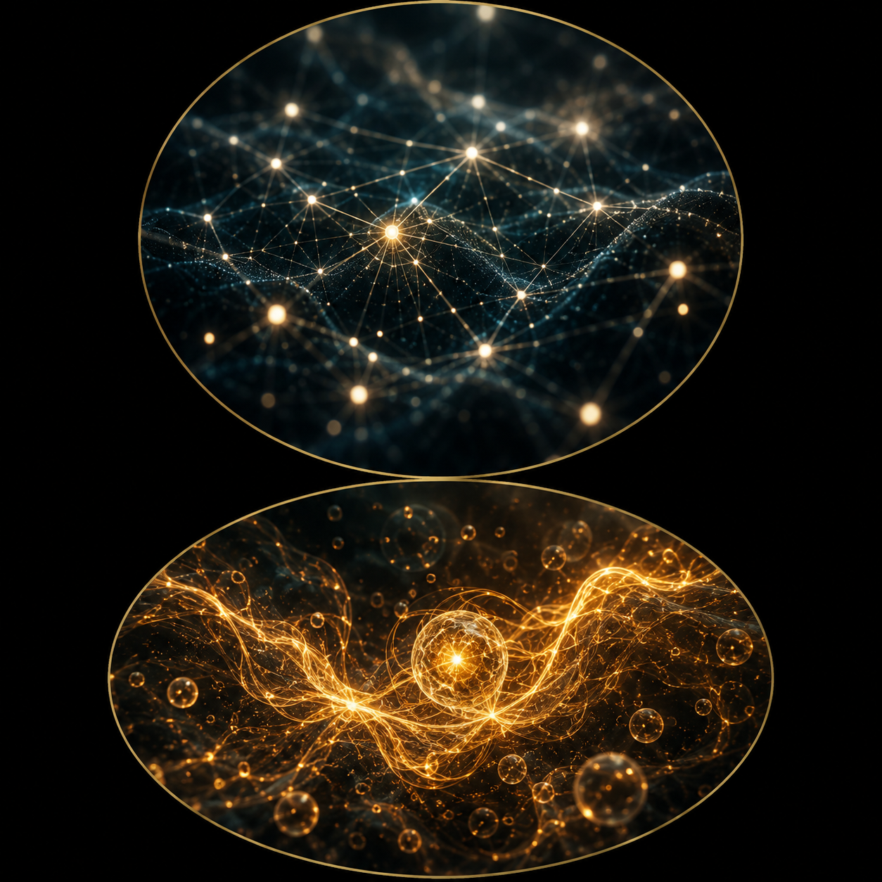 Luminous interconnected energy field representing flow through a living system