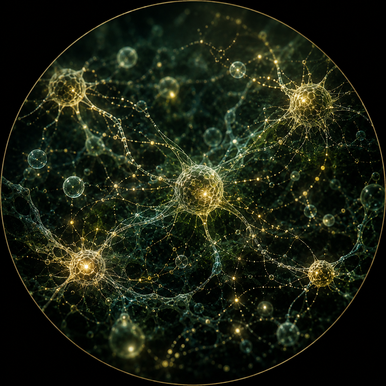 Glowing biological network representing information exchange