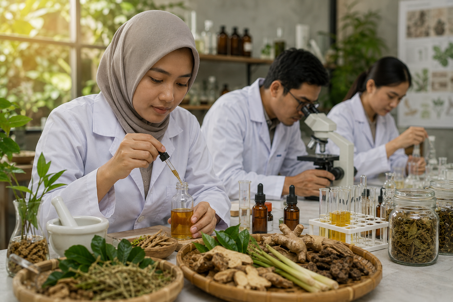 Southeast Asian scientists translating botanical research into practical laboratory formulation work