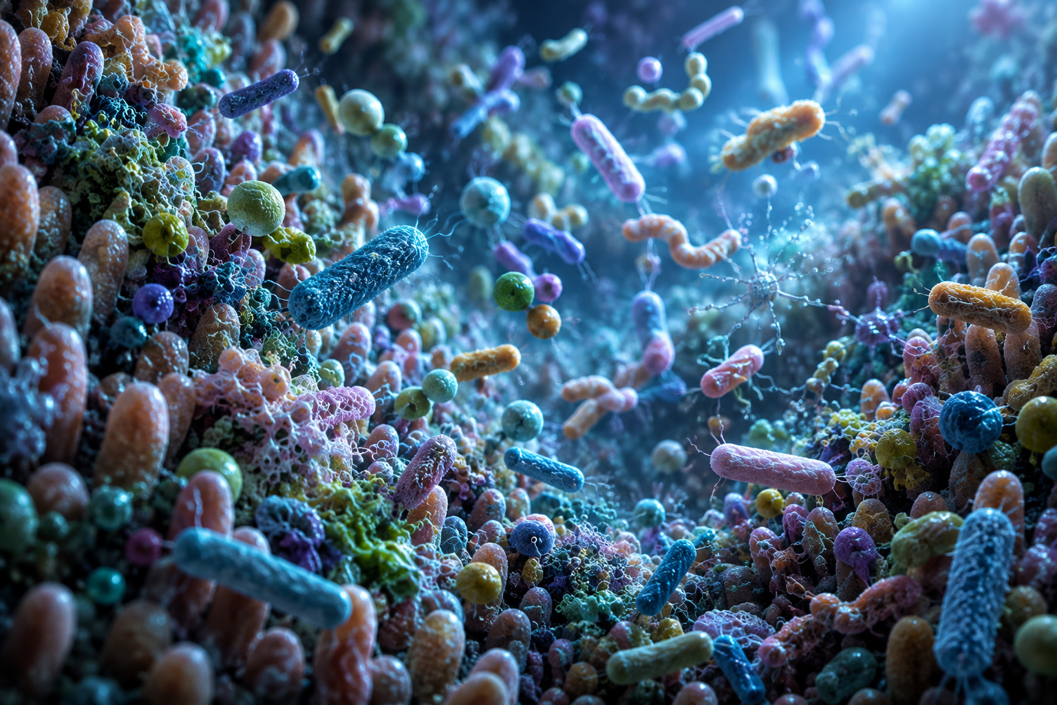 A detailed microscopic visualization of a diverse microbial ecosystem