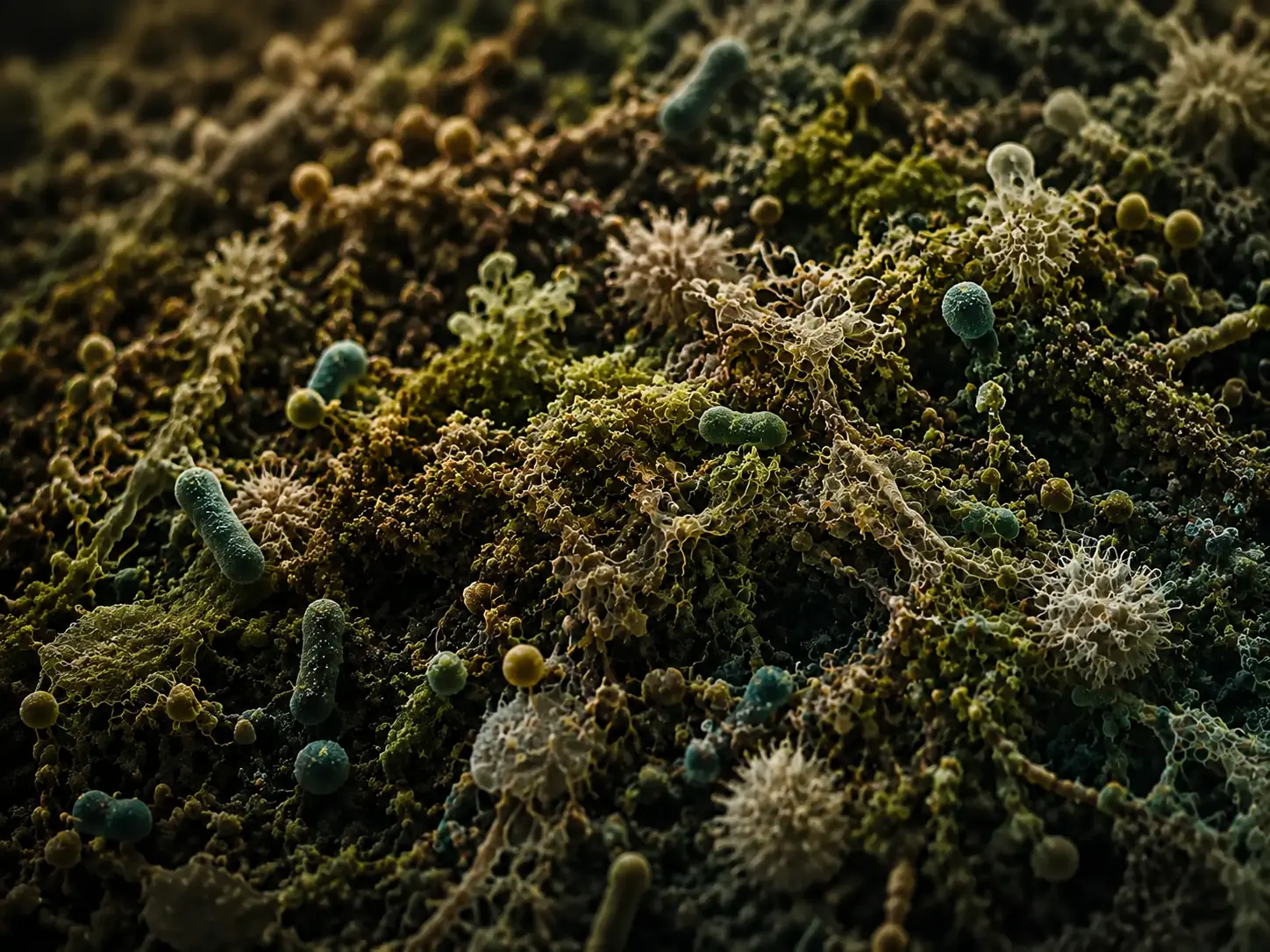 A microscope examining forest-derived microbial samples